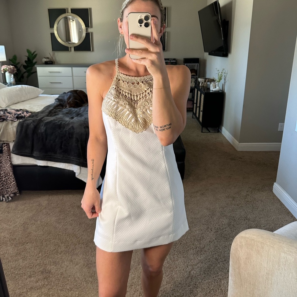 Lilly Pulitzer White with Gold neck embellished dress